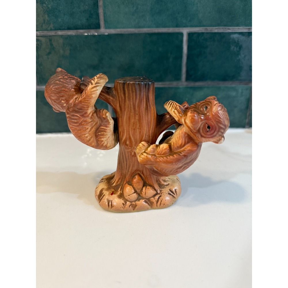 Vintage Porcelain Salt and Pepper Shakers Monkeys Hanging on a tree